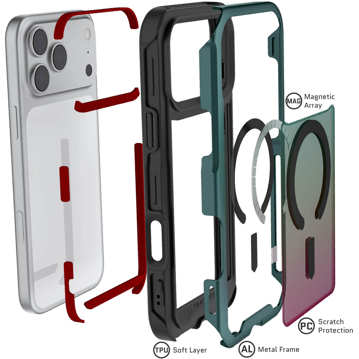 Apple iPhone 18 Pro Max Case Clear Green Metal Aluminum MagSafe Protective Phone Cover