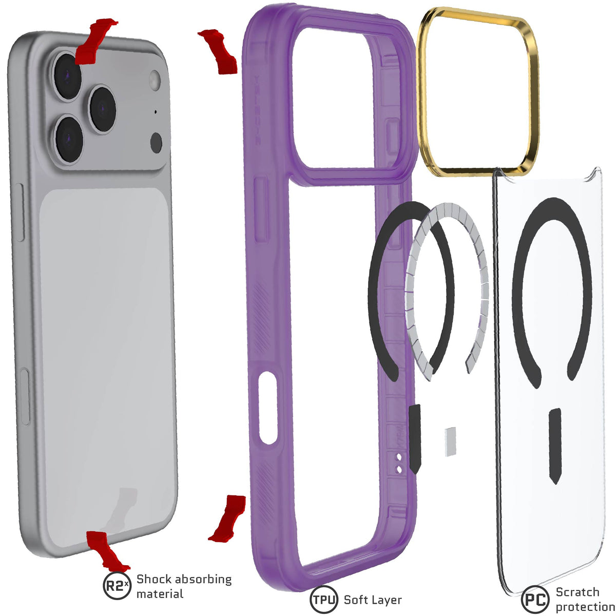 iPhone 17 Pro Max Case Purple Clear MagSafe Protective Phone Cover Shockproof