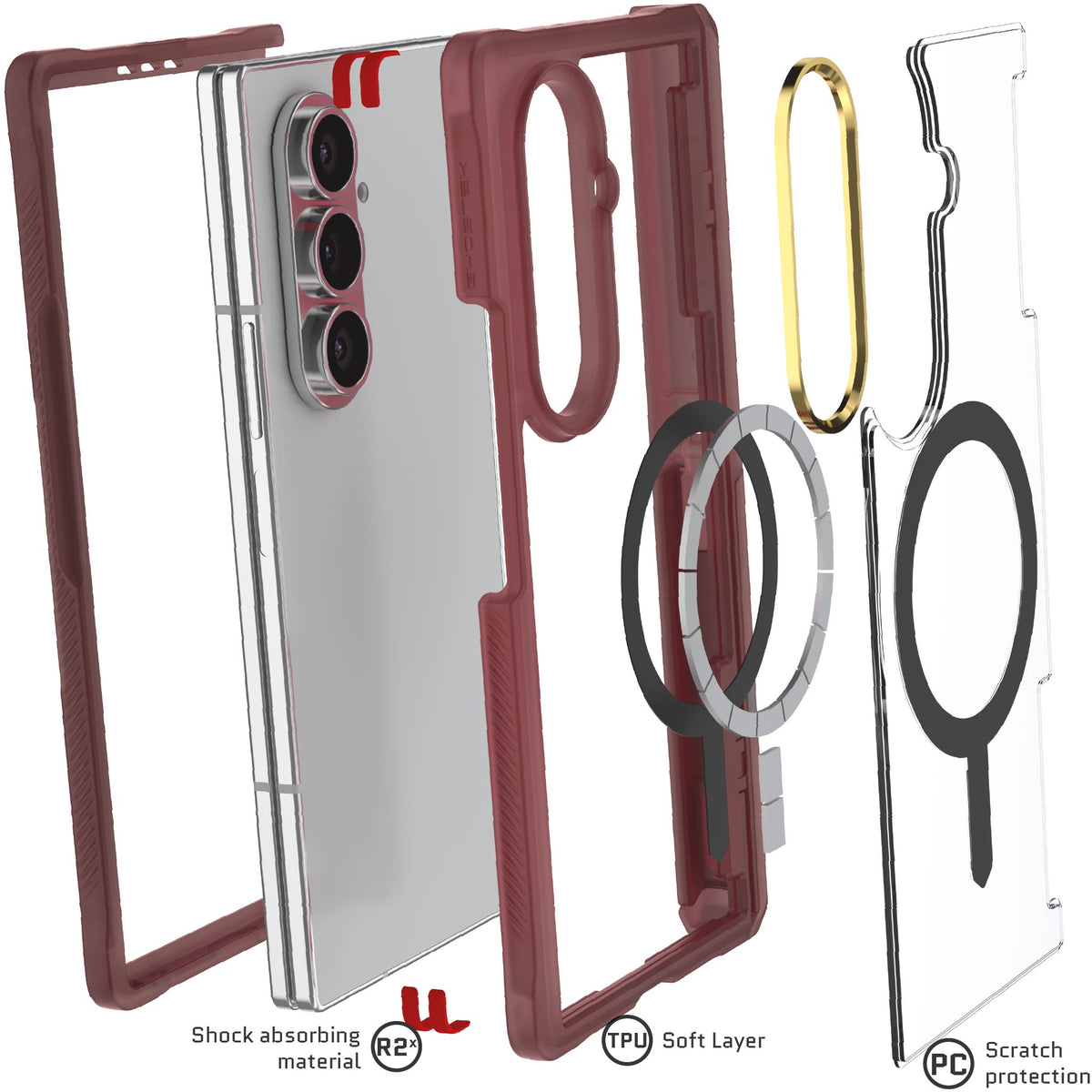 Galaxy Fold 7 Protective Phone Case Red MagSafe Kickstand Magnetic