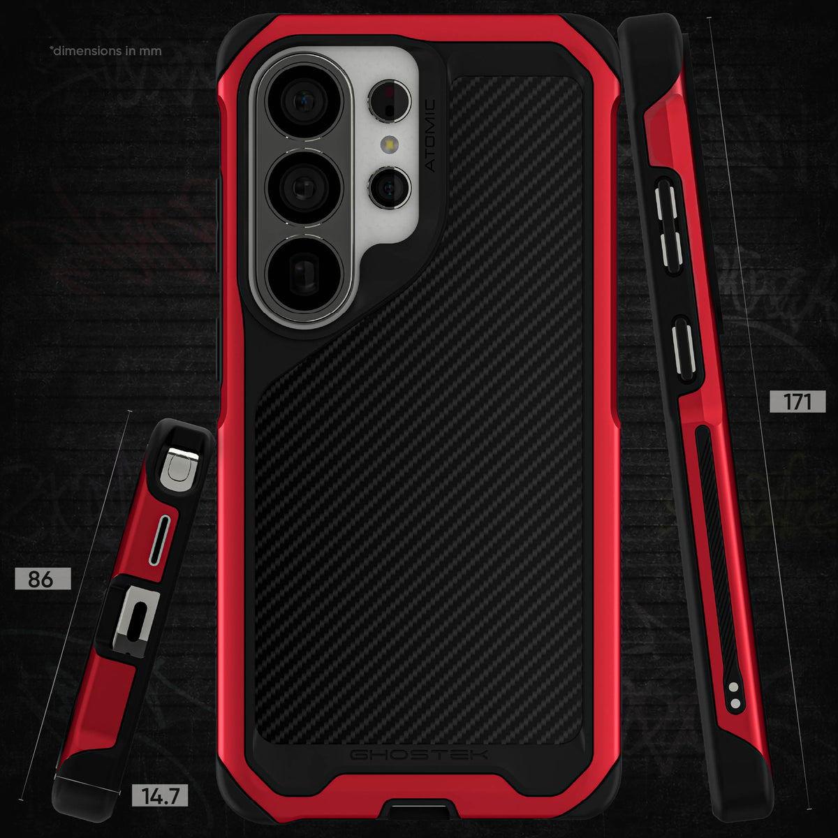 Galaxy S26 Ultra Case Clear Metal MagSafe Red Aramid Carbon Fiber
