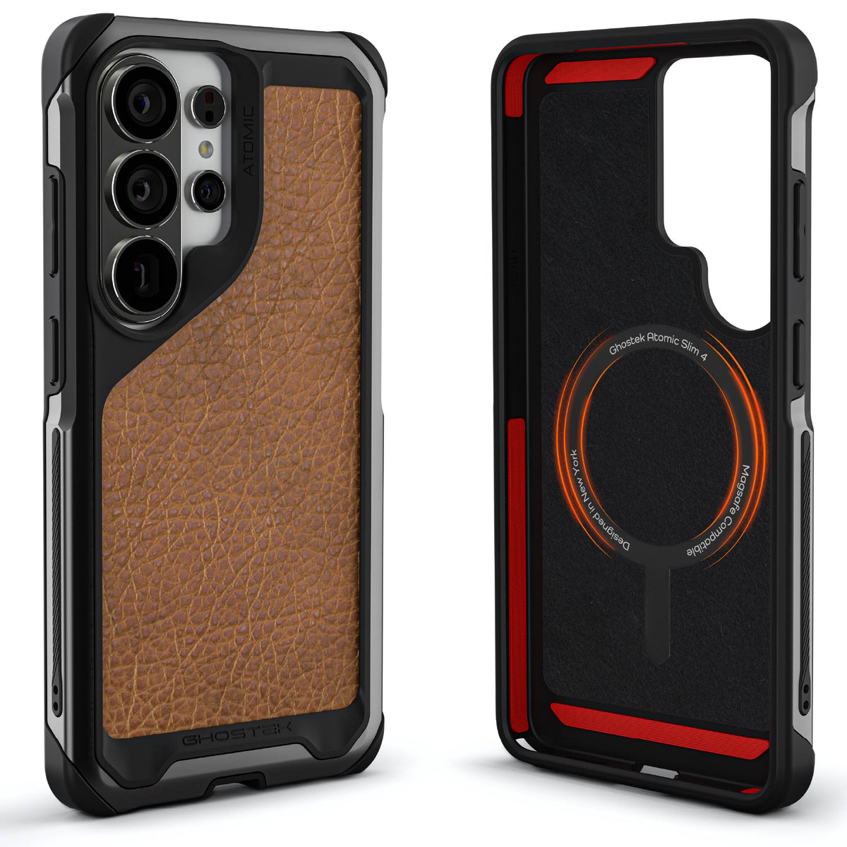 Galaxy S26 Ultra Case Clear Metal MagSafe Brown Leather Gunmetal