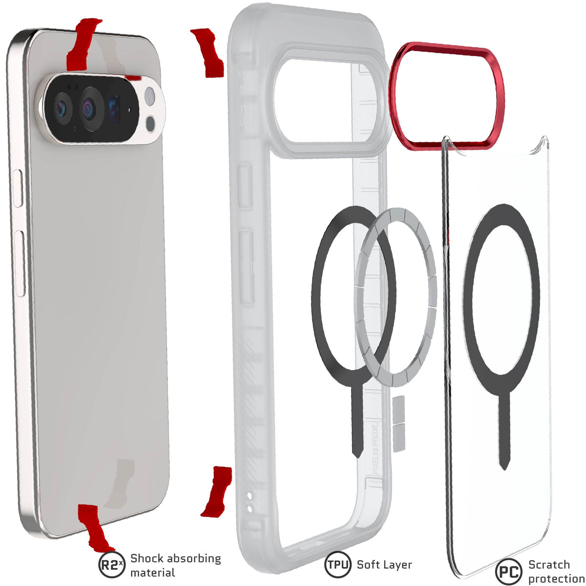 Google Pixel 10 Pro XL Case Clear MagSafe Magnetic Phone Cover