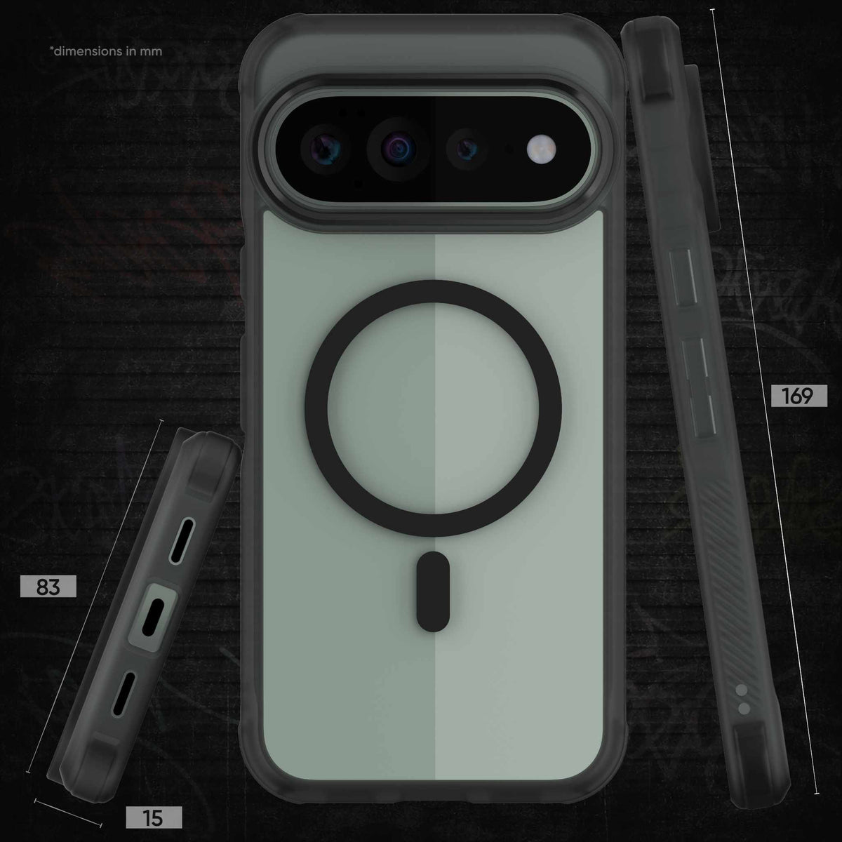Pixel 11 Pro XL Case Clear Black Smoke MagSafe Magnetic Ring Protective Phone Cover Matte