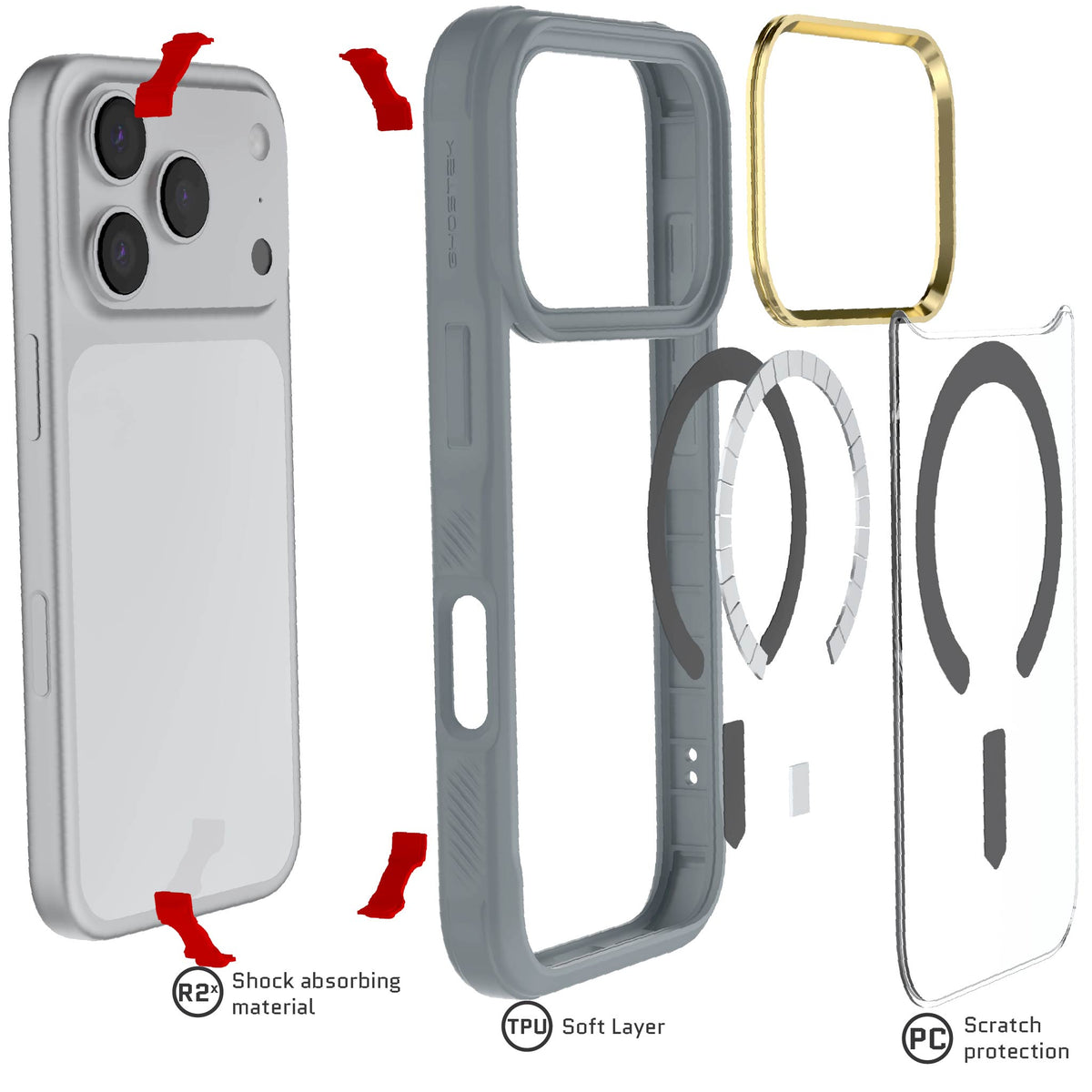 iPhone 18 Pro Case Gray Clear MagSafe Protective Phone Cover Shockproof Magnetic Mag Safe Slim Thin