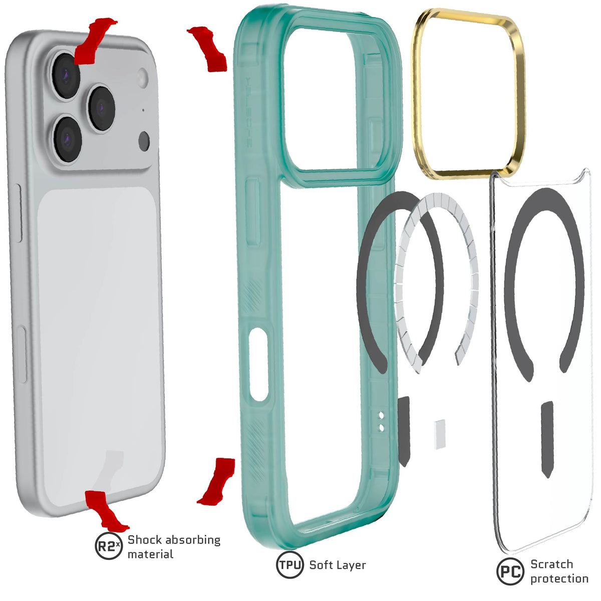 iPhone 18 Pro Case Teal Clear MagSafe Protective Phone Cover Shockproof Magnetic Mag Safe Slim Thin