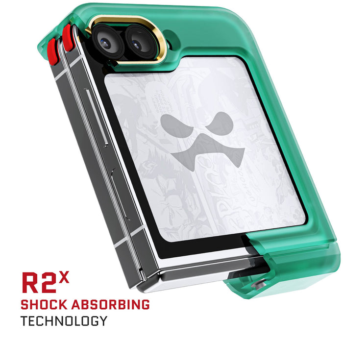 Clear Samsung Galaxy Flip 6 Teal Case with Kickstand and Hinge Cover