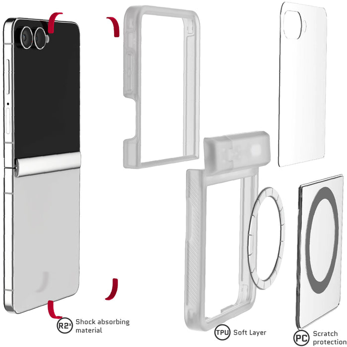 Z Flip 7 Clear Protective Phone Case Magnetic MagSafe Kickstand