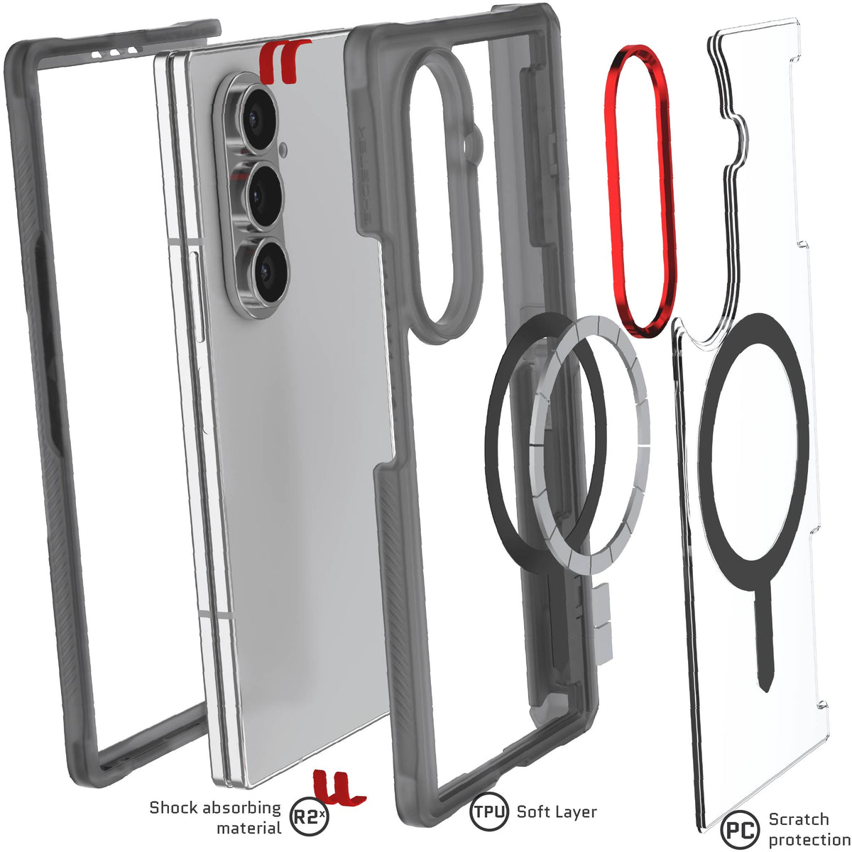 Fold7 Clear Smoke Protective Phone Case MagSafe Kickstand Magnetic