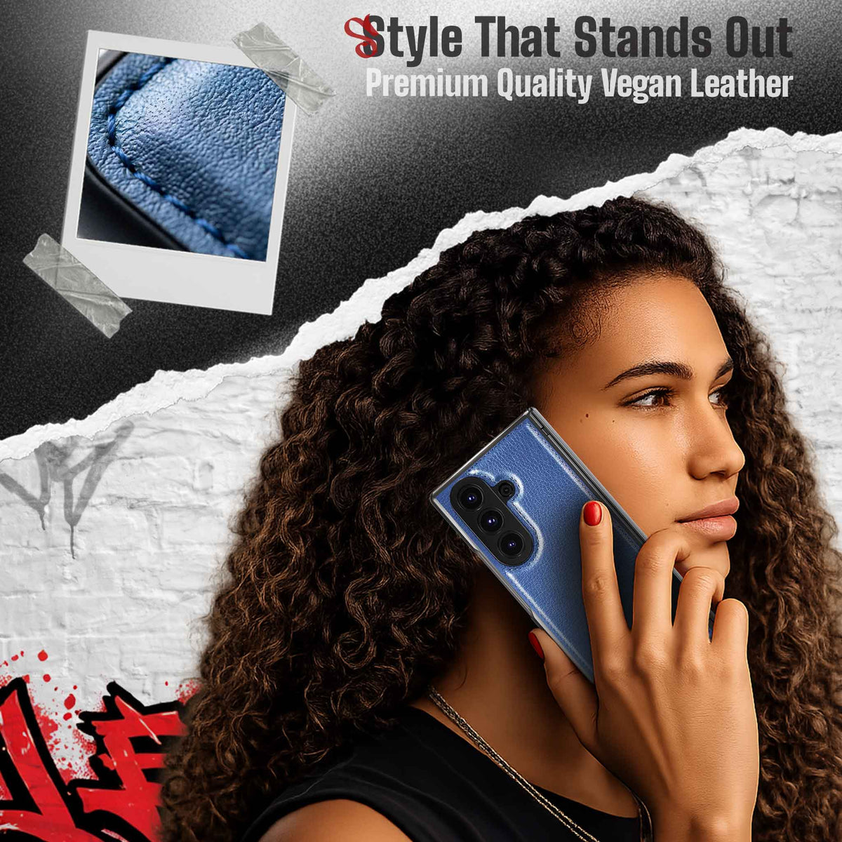Samsung Galaxy Z Fold 7 Leather Case Blue with MagSafe
