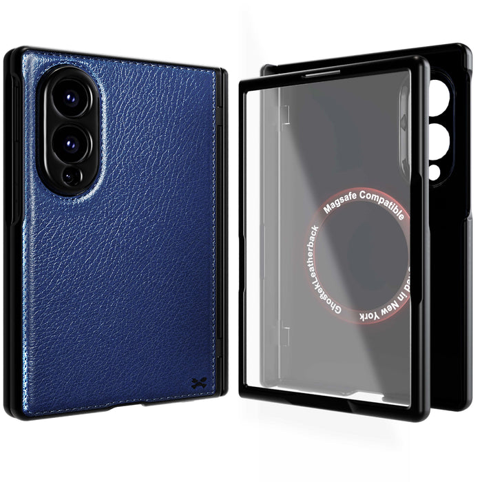 Samsung Galaxy Z Fold 8 Case Leather Blue MagSafe Magnetic Hinge Cover