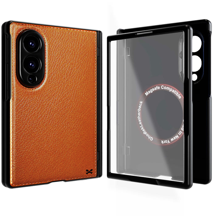 Samsung Galaxy Z Fold 8 Case Leather Brown MagSafe Magnetic Hinge Cover