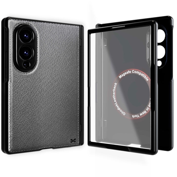 Samsung Galaxy Z Fold 8 Case Leather Gray MagSafe Magnetic Hinge Cover