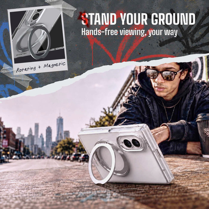 Samsung Galaxy Z Fold 8 Case Clear Silver MagSafe Magnetic Kickstand