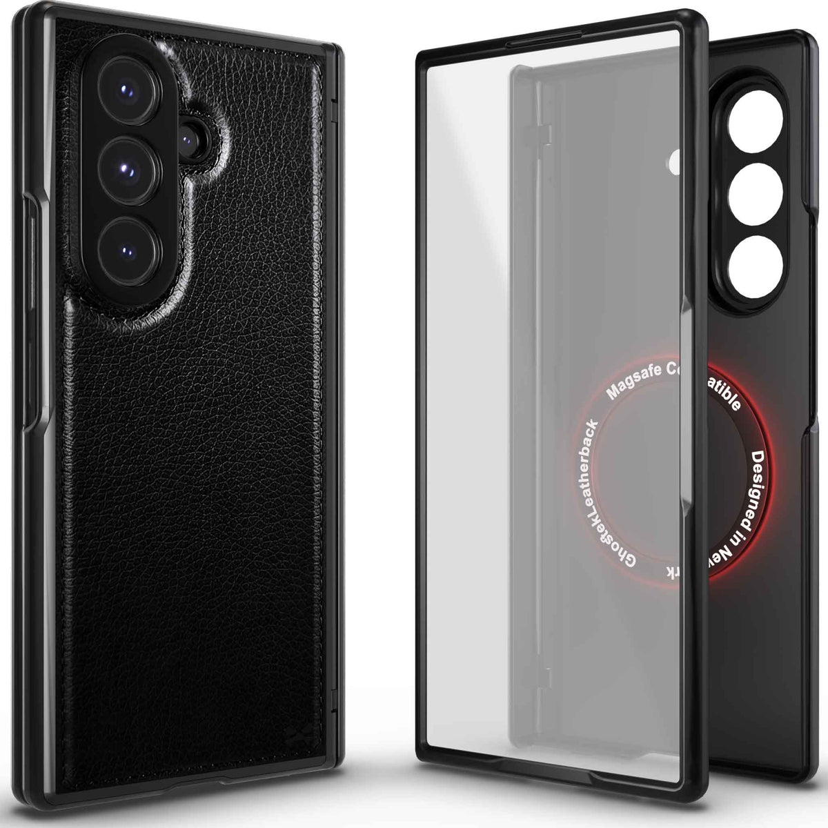 Samsung Galaxy Z Fold 7 Leather Case Black with MagSafe