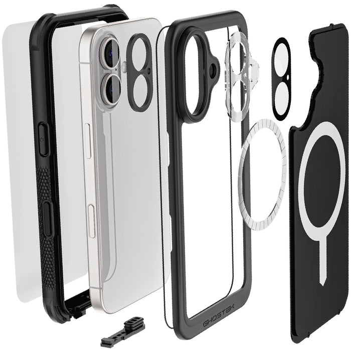 Waterproof iPhone 16 Protective Phone Case with Holster Belt Clip Screen Camera Lens Protector