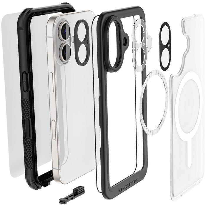 Waterproof iPhone 16 Protective Phone Case with Holster Belt Clip Screen Protector Clear