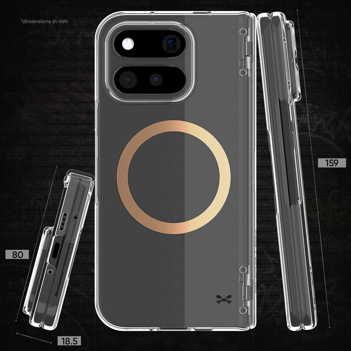Pixel 11 Pro Fold Case Clear MagSafe Hinge Cover Gold
