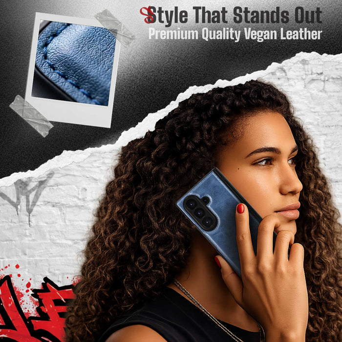 Galaxy Z Fold 8 Ultra Blue Leather Case with MagSafe and Screen Protector