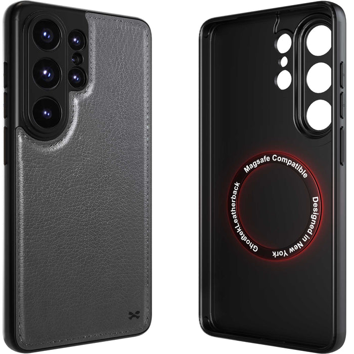 S26 Ultra Leather Case Gray with MagSafe Magnetic 